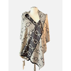 Calvin Klein Monogram CK Logo Reversible Shawl Wrap Scarf 24"x76" NWT